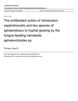 The Antifeedant Action of Climacodon Septentrionalis and Two Species of Sphaerobolus to Hyphal Grazing by the Fungus-Feeding Nematode Aphelenchoides Sp