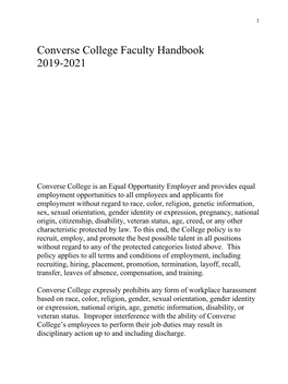 Converse College Faculty Handbook 2019-2021