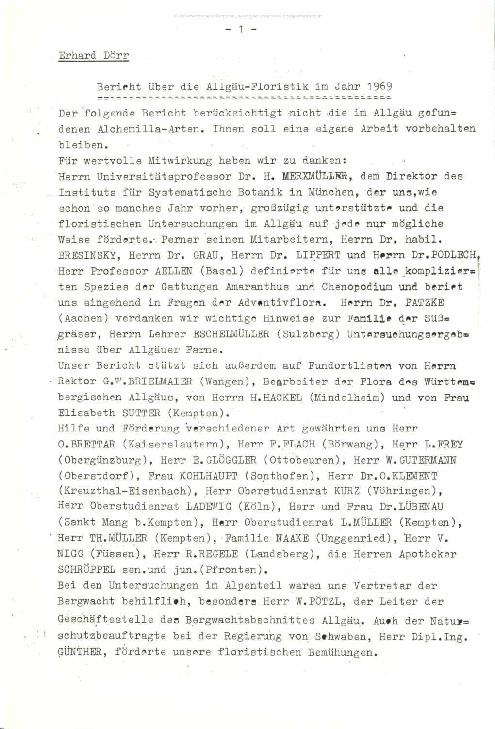 Bericht Über Die Allgäu-Floristik Im Jahr 1969. Erhard Dörr