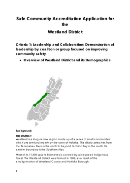 Safe Community Accreditation Application for the Westland District