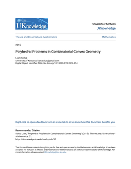 Polyhedral Problems in Combinatorial Convex Geometry