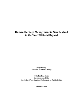 Human Heritage Management in New Zealand in the Year 2000 and Beyond