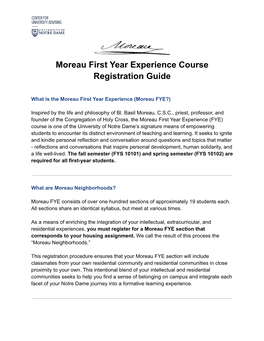 Moreau First Year Experience Course Registration Guide