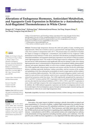 Alterations of Endogenous Hormones, Antioxidant Metabolism, and Aquaporin Gene Expression in Relation to Γ-Aminobutyric Acid-Regulated Thermotolerance in White Clover