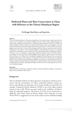 Medicinal Plants and Their Conservation in China with Reference to the Chinese Himalayan Region