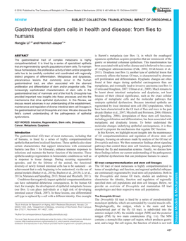 Gastrointestinal Stem Cells in Health and Disease: from Flies to Humans Hongjie Li1,2 and Heinrich Jasper1,*