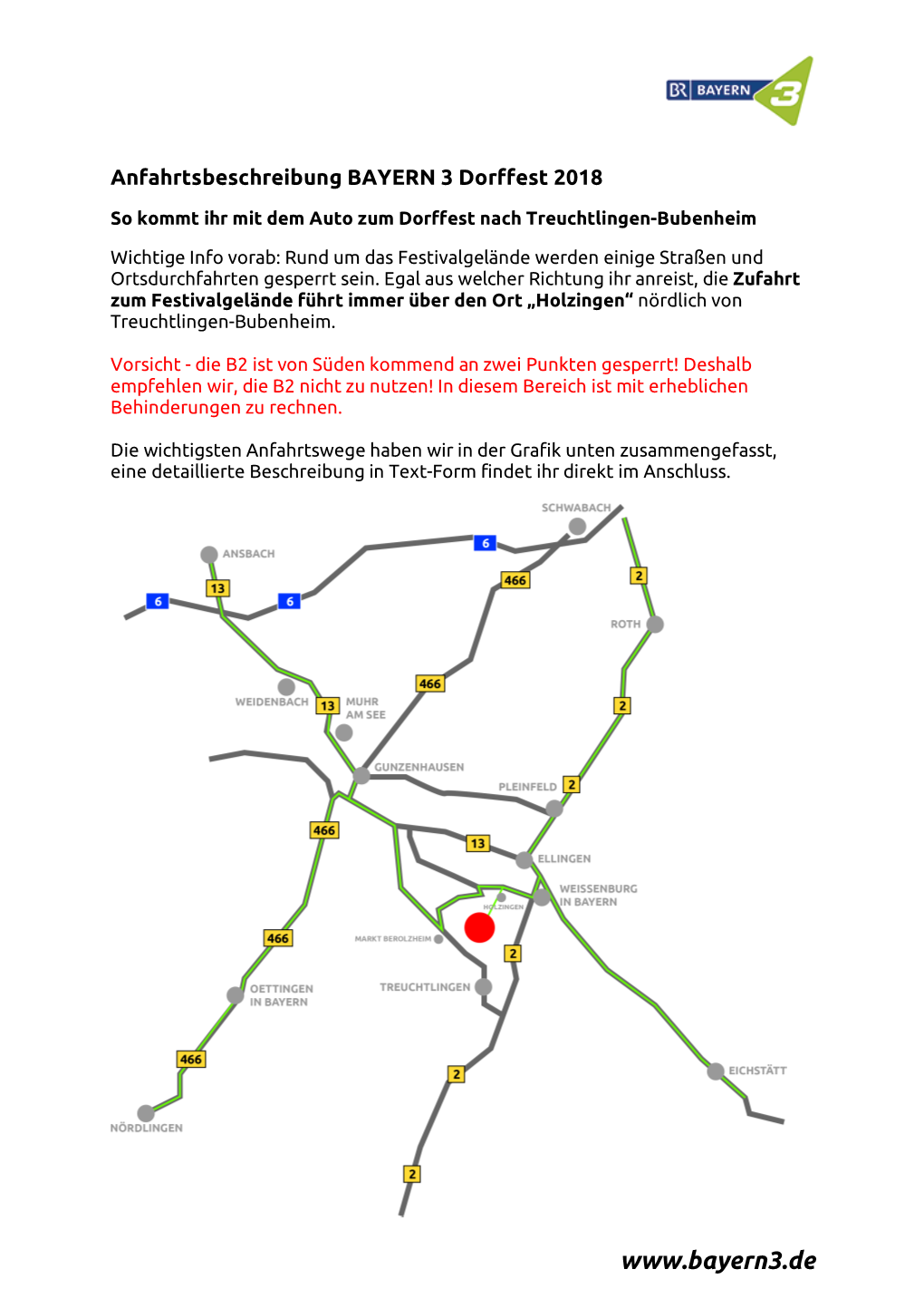 Anfahrtsbeschreibung BAYERN 3 Dorffest 2018