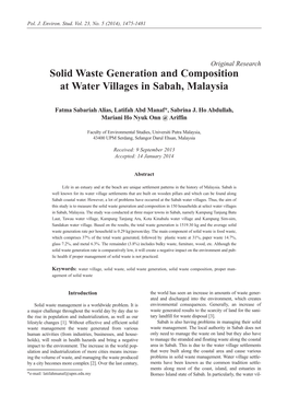 Solid Waste Generation and Composition at Water Villages in Sabah, Malaysia
