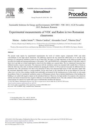 Experimental Measurements of VOC and Radon in Two Romanian Classrooms