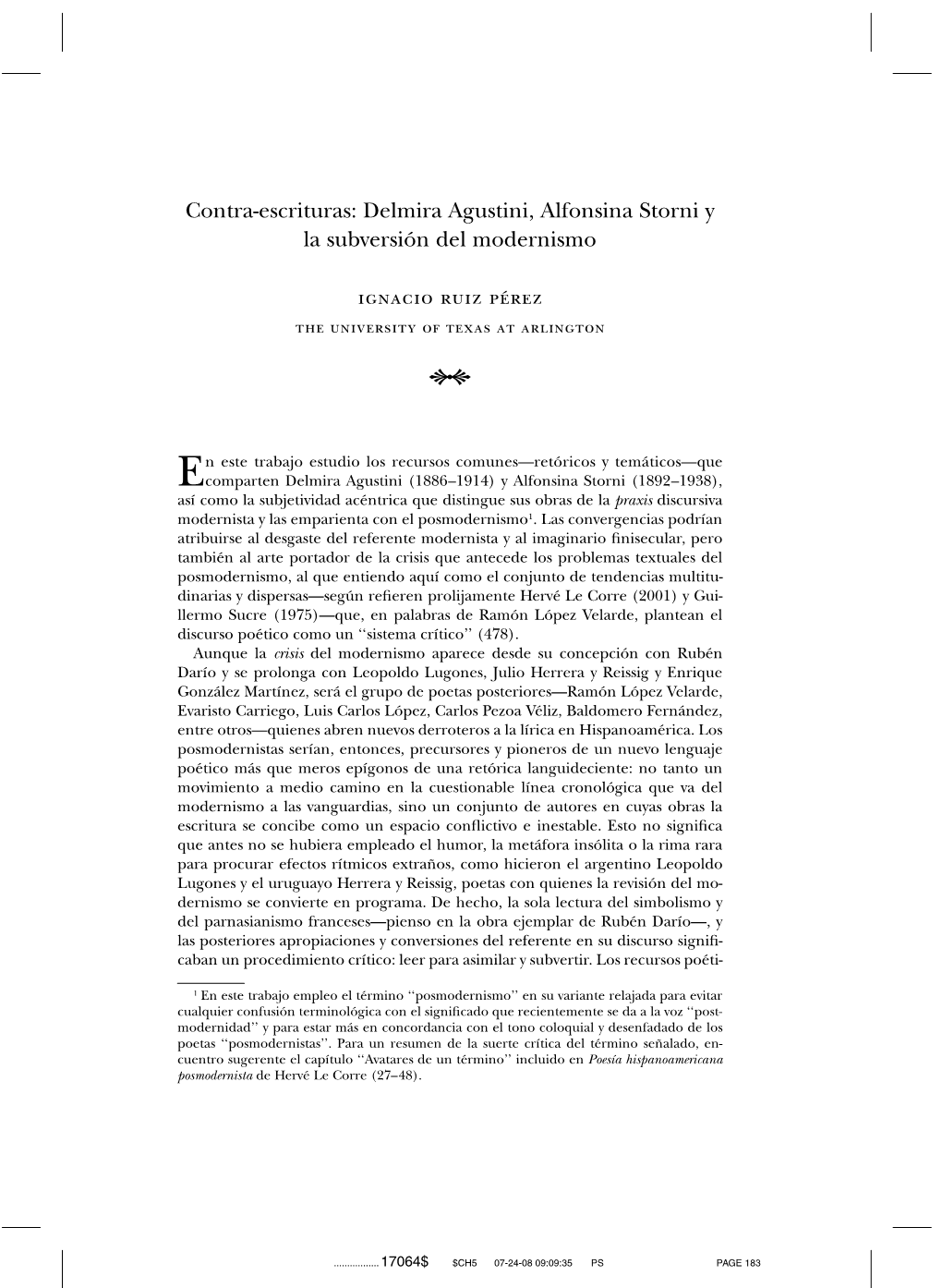 Delmira Agustini, Alfonsina Storni Y La Subversio´N Del Modernismo