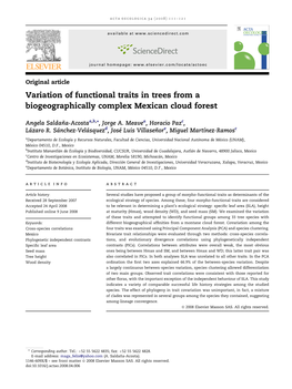 Variation of Functional Traits in Trees from a Biogeographically Complex Mexican Cloud Forest