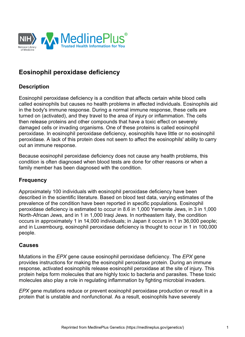 Eosinophil Peroxidase Deficiency