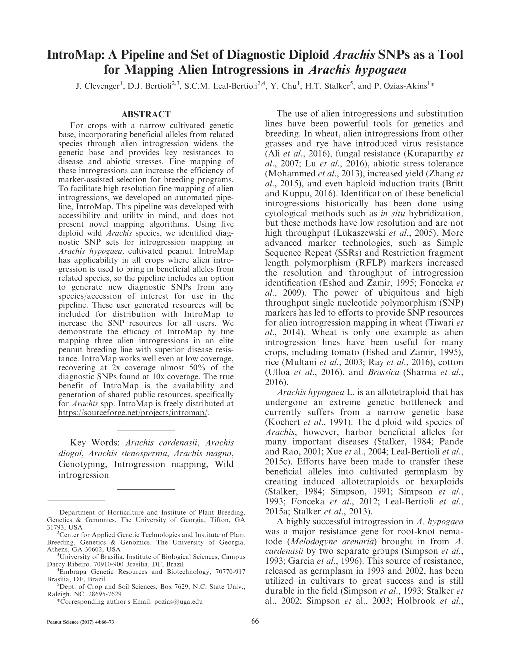 A Pipeline and Set of Diagnostic Diploid Arachis Snps As a Tool for Mapping Alien Introgressions in Arachis Hypogaea J