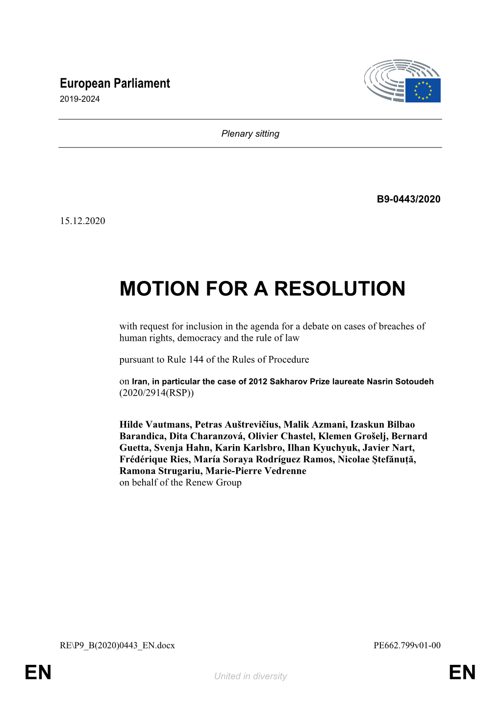 En En Motion for a Resolution