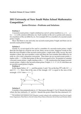 2011 University of New South Wales School Mathematics Competition 1 Junior Division – Problems and Solutions