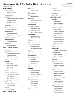 Plant List Hershberger Mtn & Pup Prairie