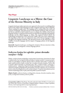 Linguistic Landscape As a Mirror: the Case of the Slovene Minority in Italy