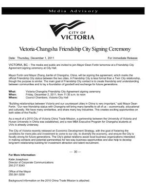 Victoria-Changsha Friendship City Signing Ceremony