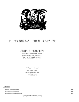 Spring 2017 Mail Order Catalog Cistus Nursery