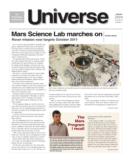 Mars Science Lab Marches on by Mark Whalen Rover Mission Now Targets October 2011