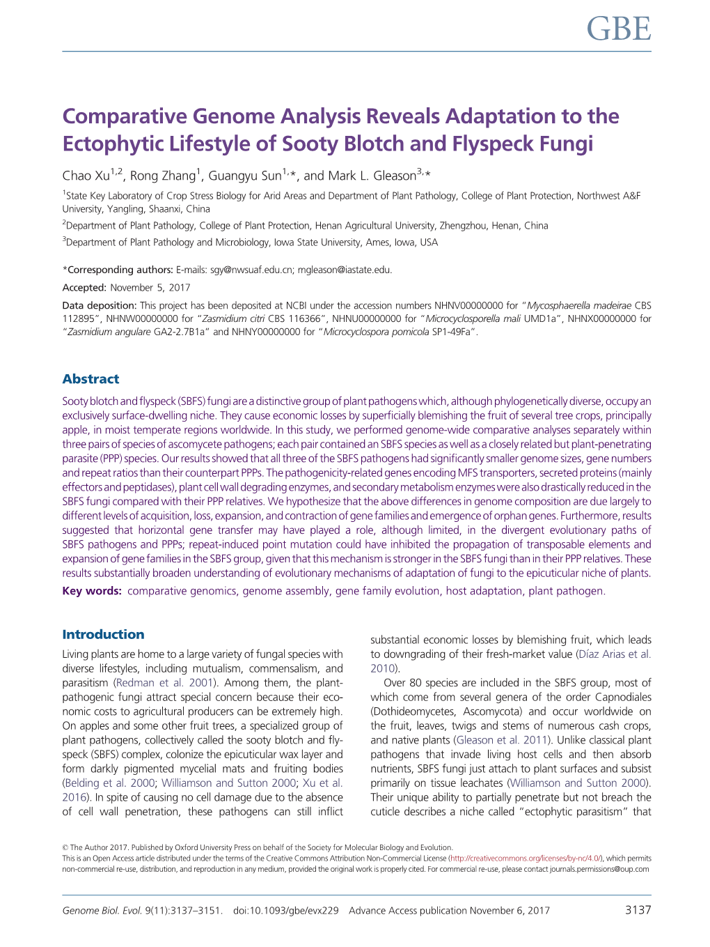 Comparative Genome Analysis Reveals Adaptation to the Ectophytic Lifestyle of Sooty Blotch and Flyspeck Fungi