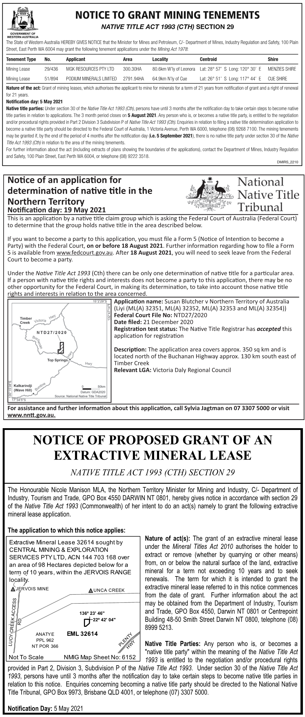 Notice of Proposed Grant of an Extractive Mineral Lease