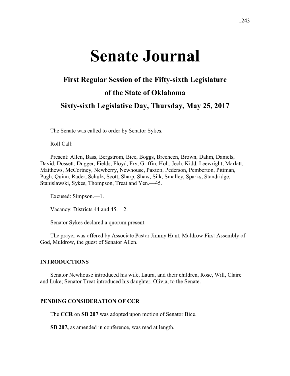 Senate Journal May 25, 2017