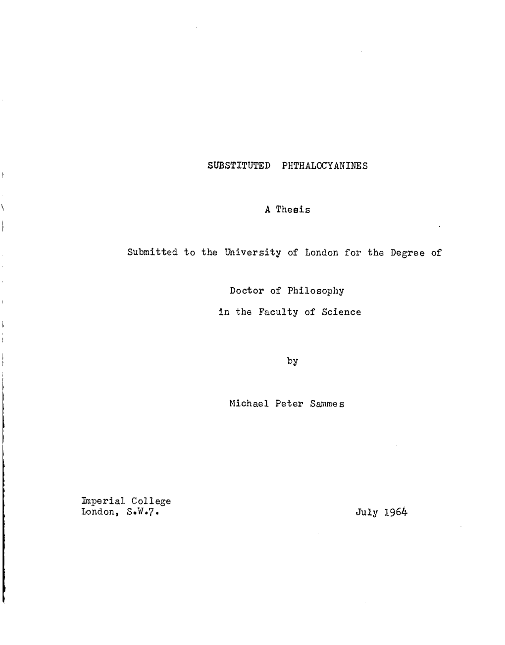 Michael Peter Sammes Imperial College London, S.11.7. July 1964