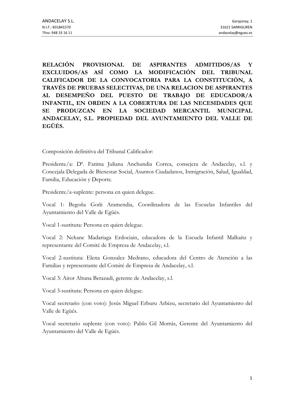 Relación Provisional De Aspirantes Admitidos Y