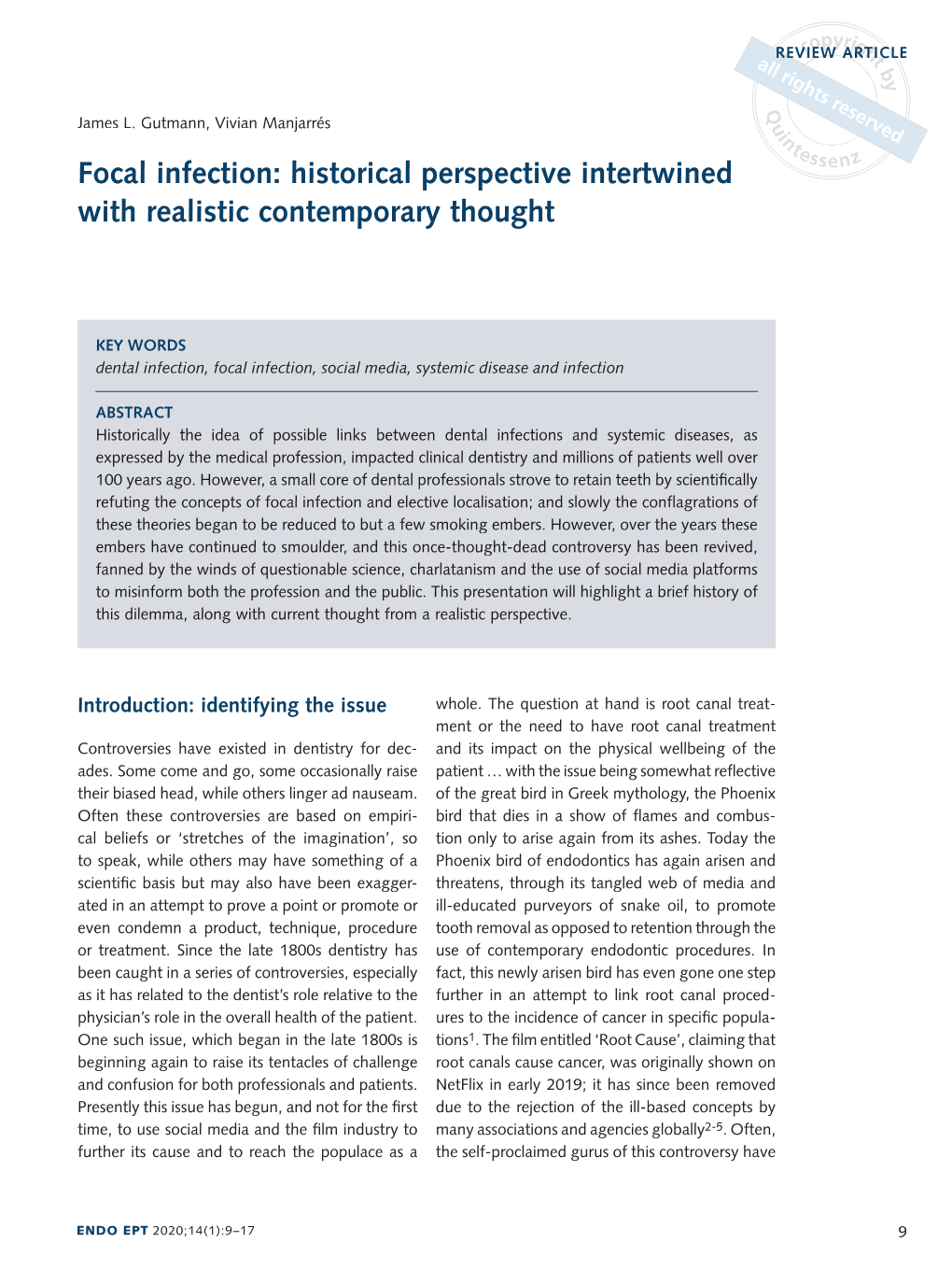 Focal Infection: Historical Perspective Intertwined with Realistic Contemporary Thought