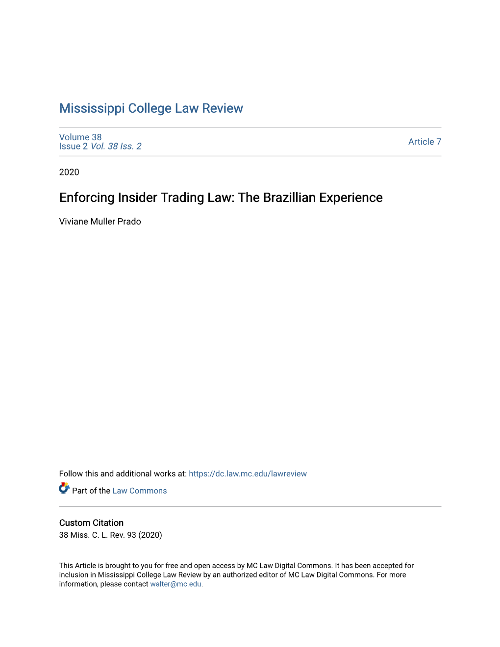 Enforcing Insider Trading Law: the Brazillian Experience