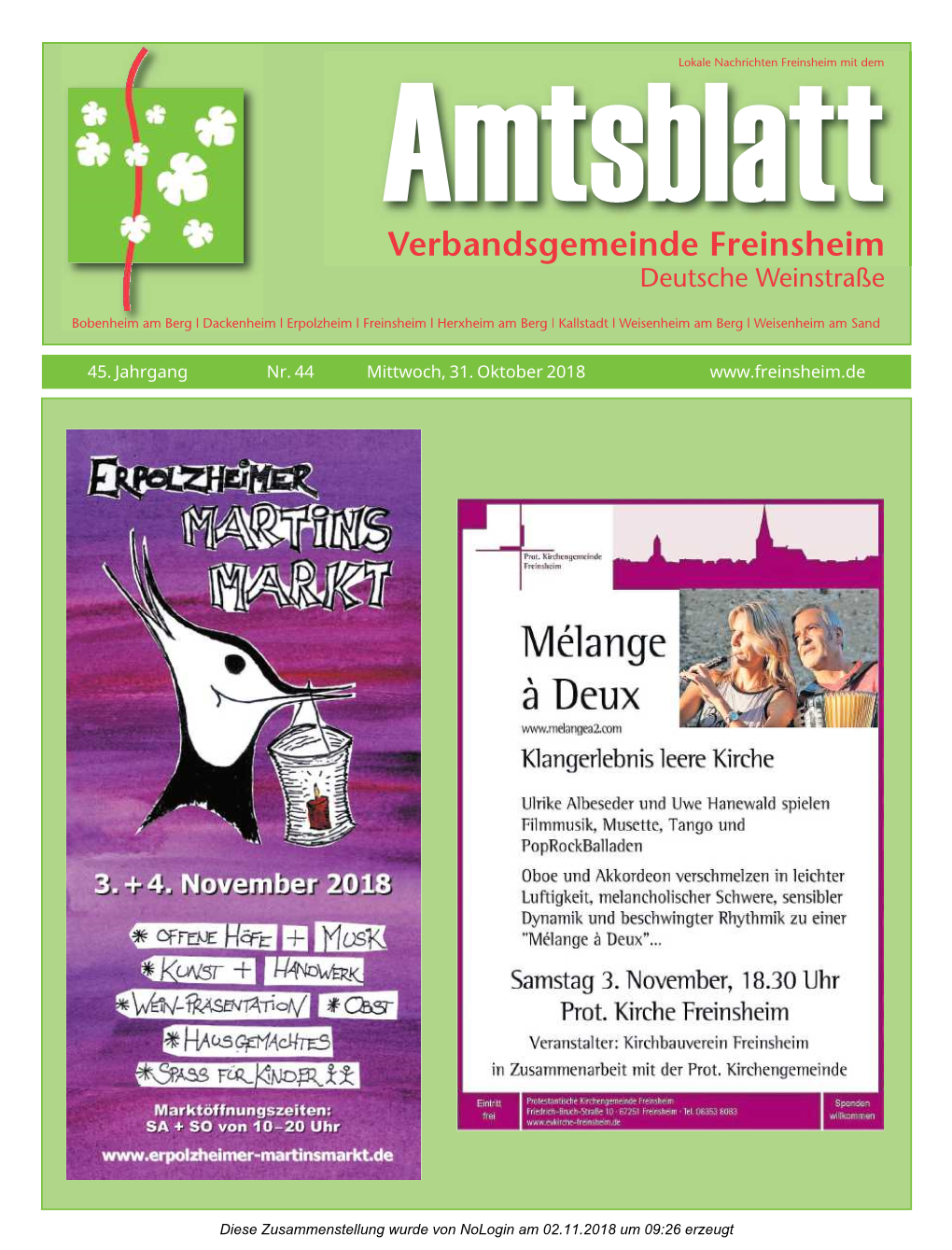 Amtsblattlokale Nachrichten Freinsheim Mit Dem Verbandsgemeinde Freinsheim Deutsche Weinstraße