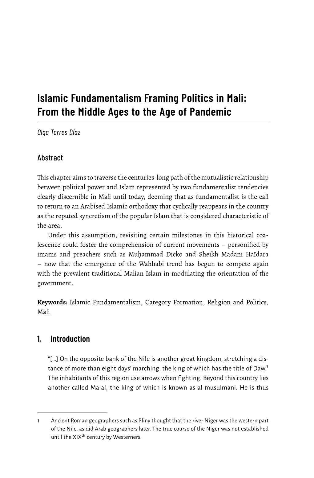 Islamic Fundamentalism Framing Politics in Mali: from the Middle Ages to the Age of Pandemic