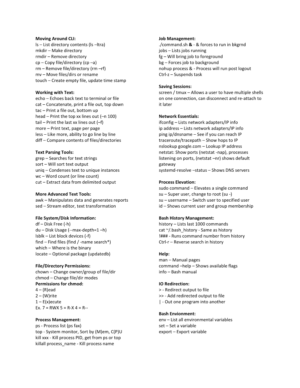 Moving Around CLI: Ls – List Directory Contents (Ls –Ltra) Mkdir – Make