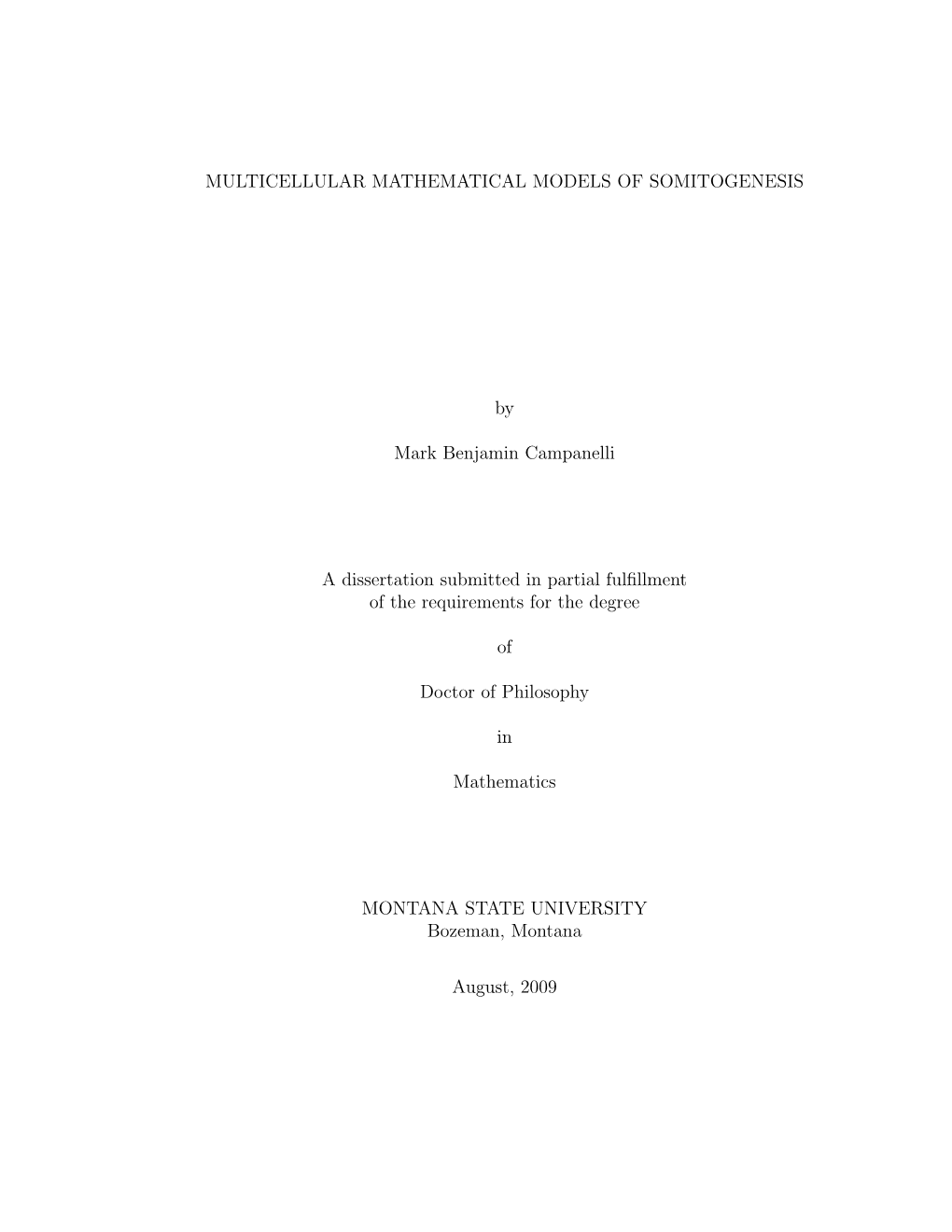 Multicellular Mathematical Models of Somitogenesis