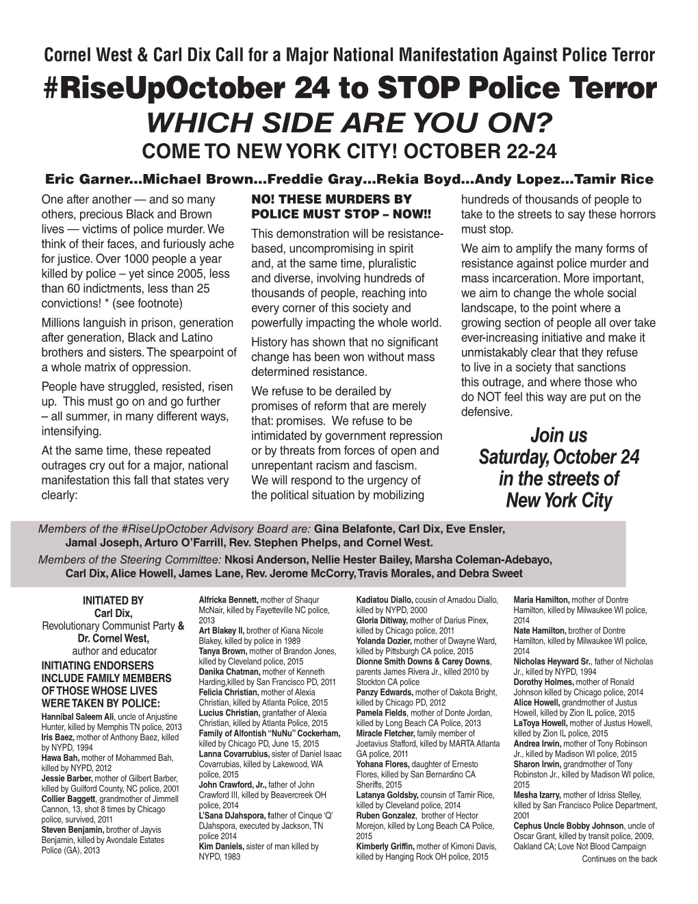 Printable Call for #Riseupoctober and List of Endorsers Now Available