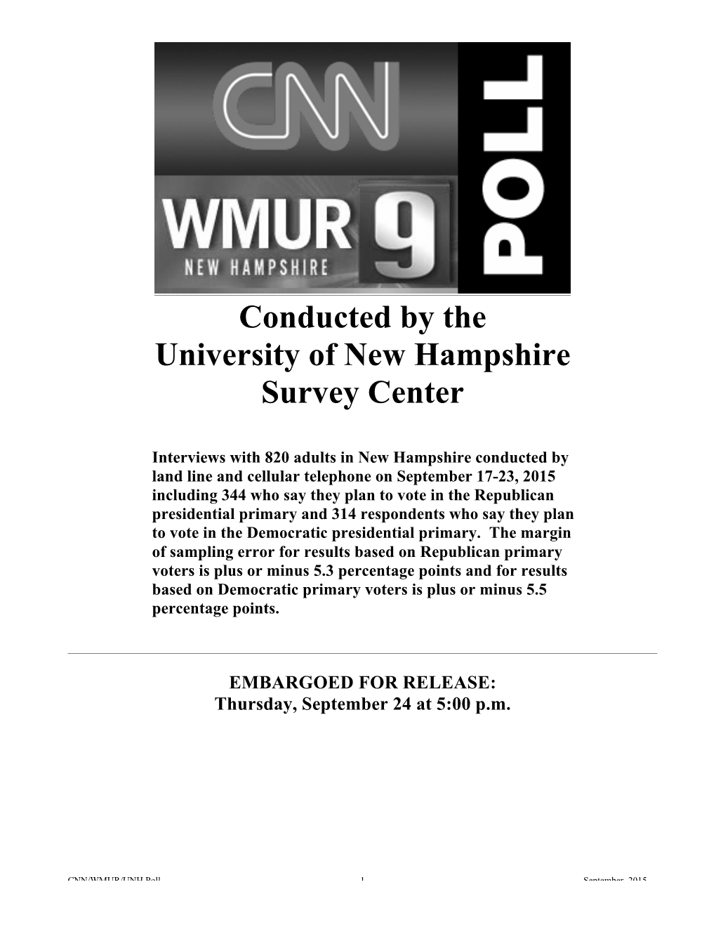 CNN/WMUR/UNH Poll -1- September, 2015 1