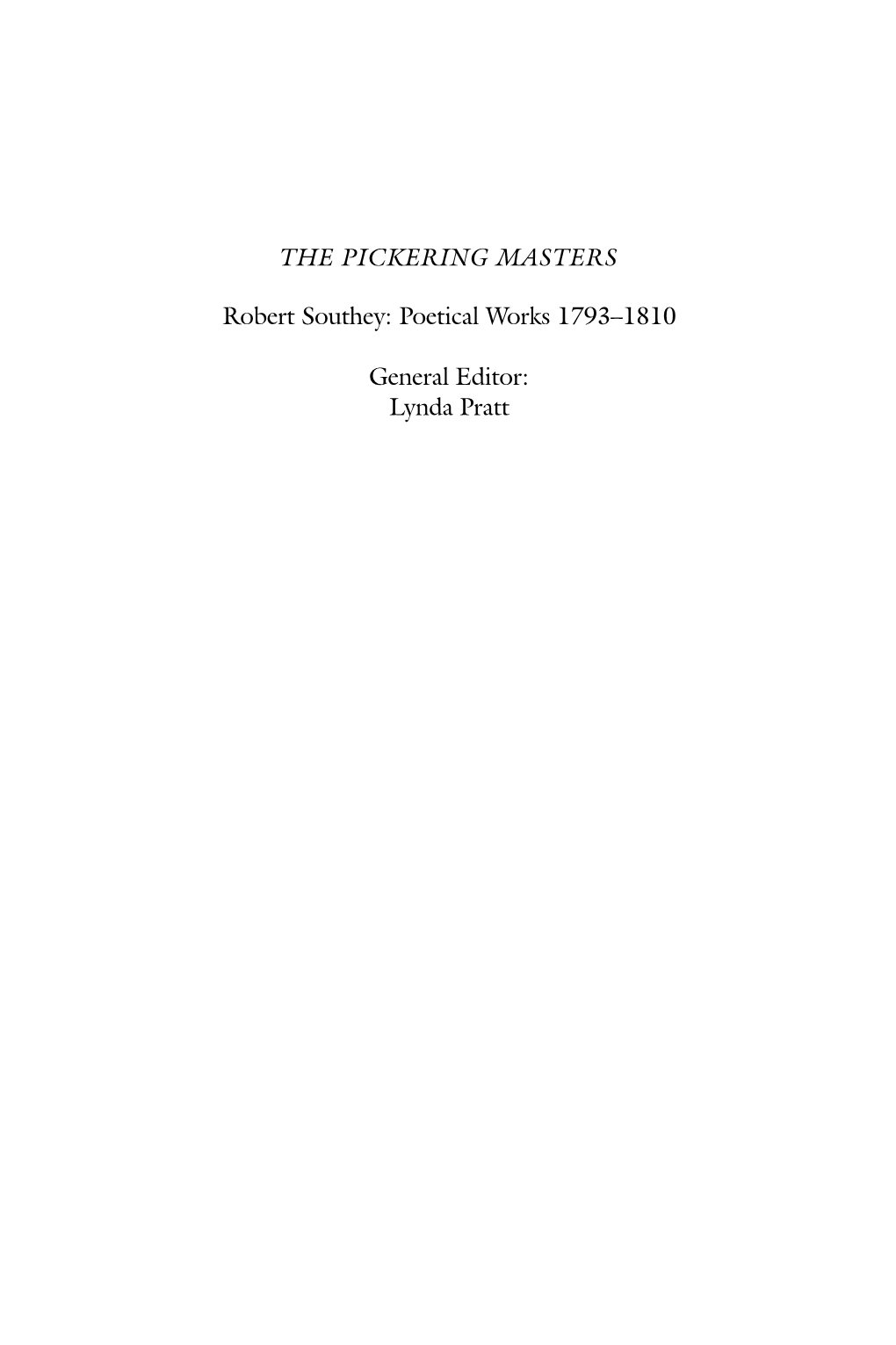 Robert Southey: Poetical Works 1793–1810; the Curse of Kehama