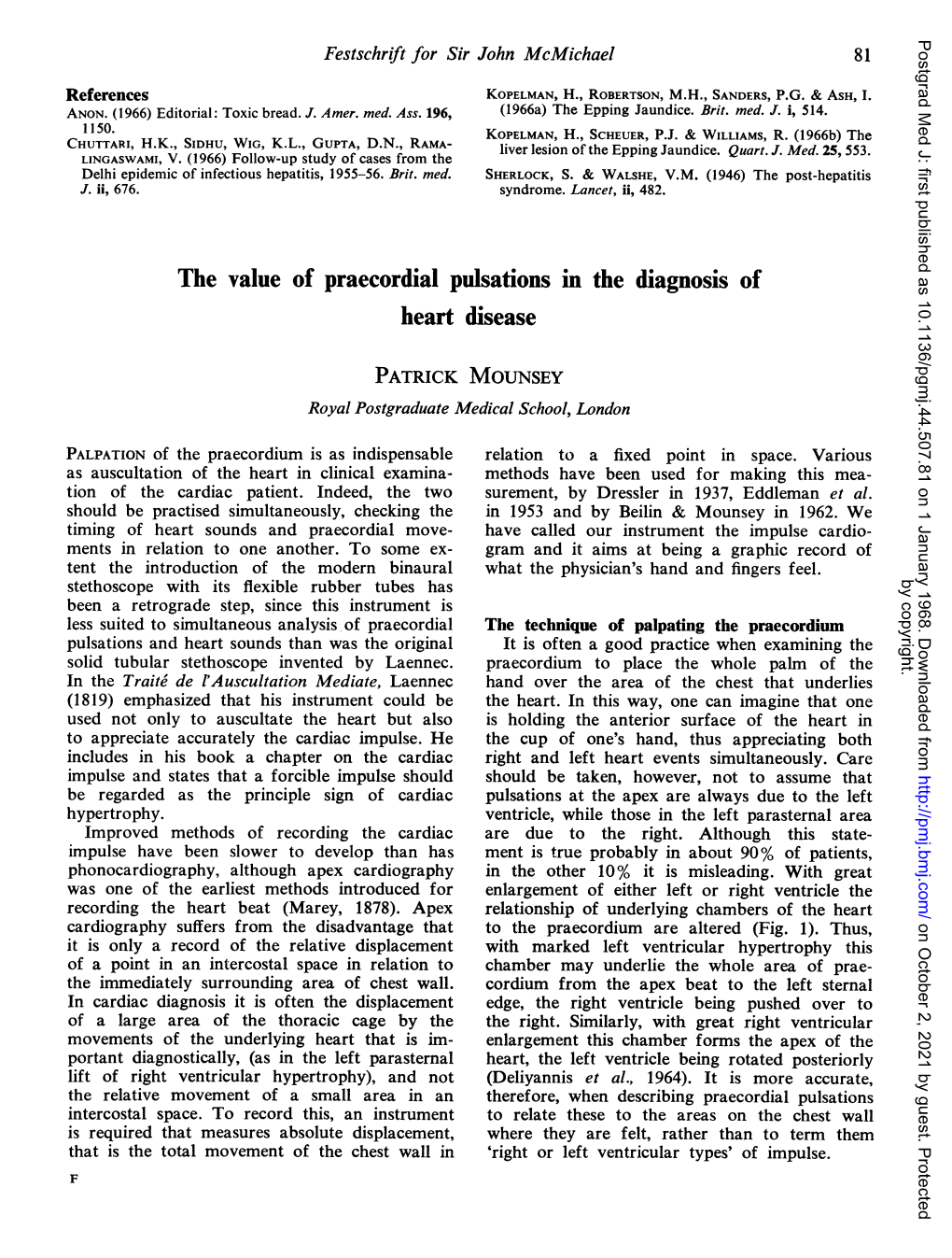 The Value of Praecordialpulsations in the Diagnosis of Heart Disease