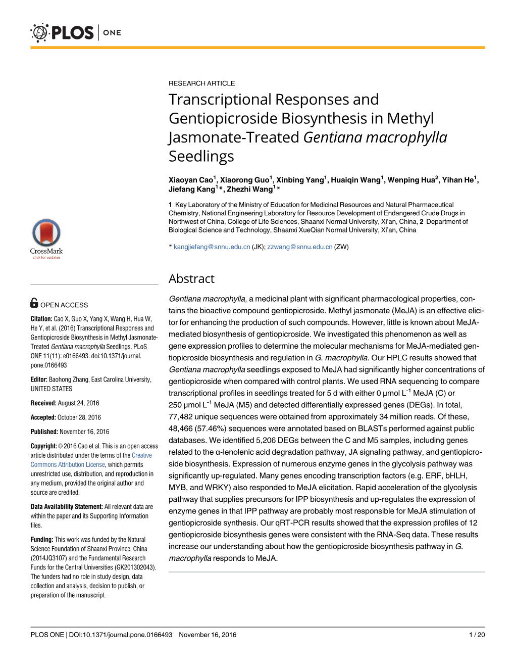 Transcriptional Responses and Gentiopicroside Biosynthesis in Methyl Jasmonate-Treated Gentiana Macrophylla Seedlings