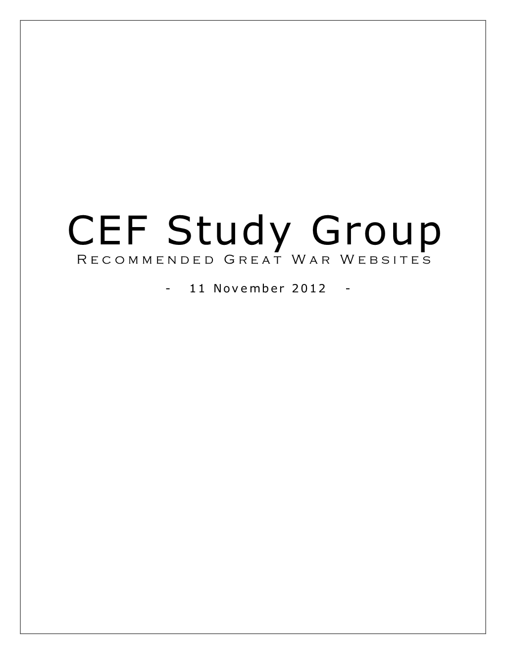 CEF Study Group Recommended Great War Websites