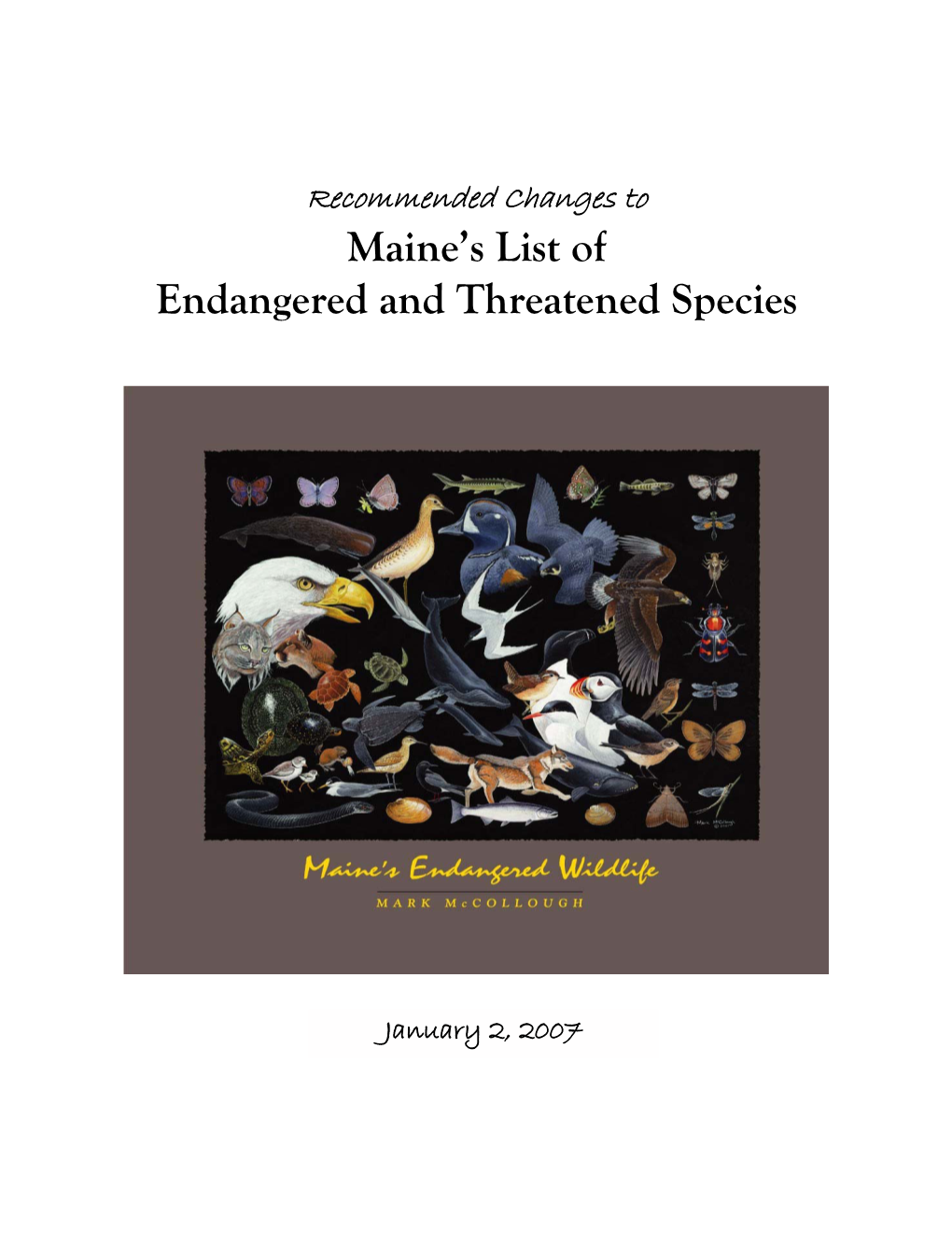 Maine's List of Endangered and Threatened Species