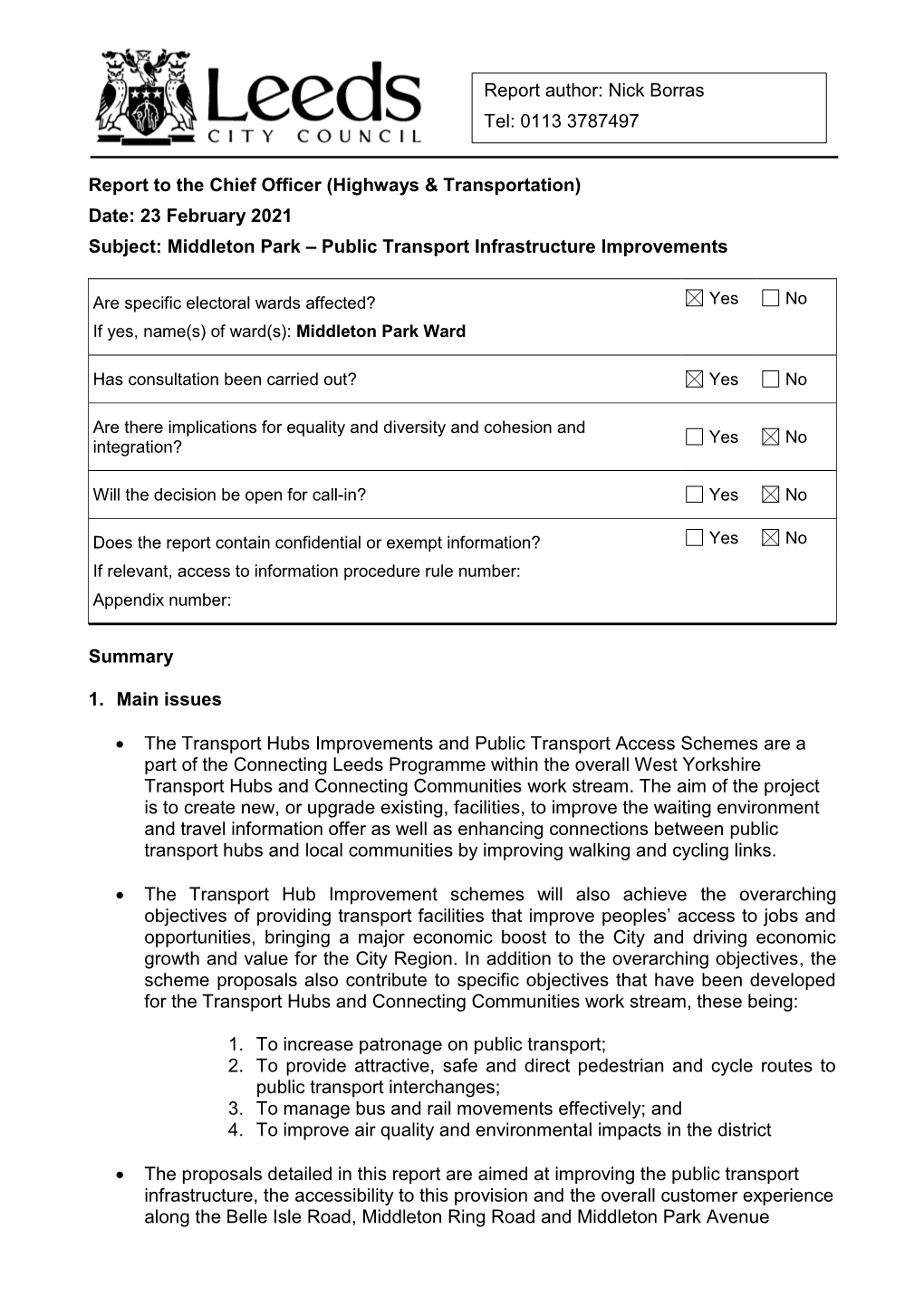 Middleton Park – Public Transport Infrastructure Improvements