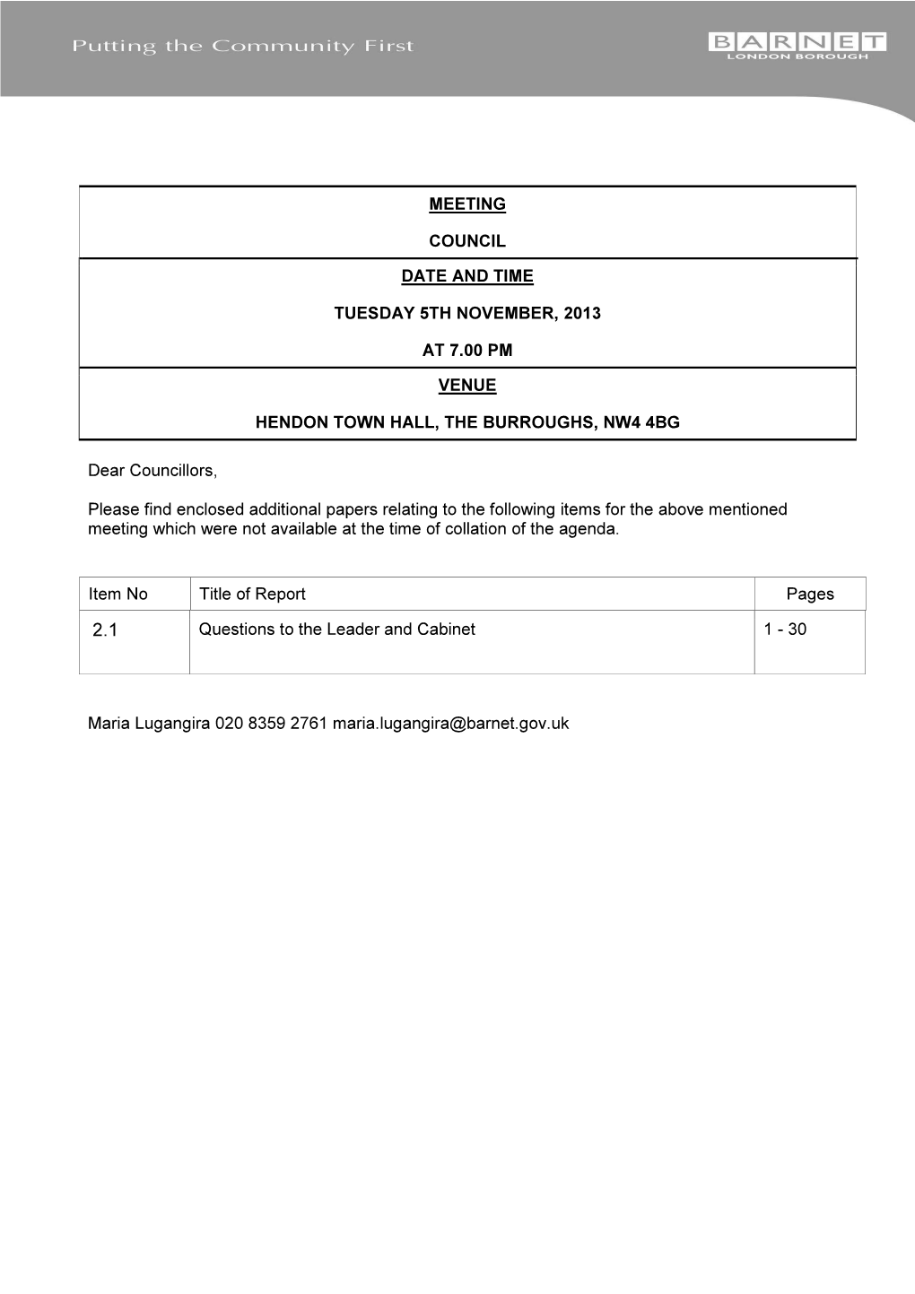 Meeting Council Date and Time Tuesday 5Th November