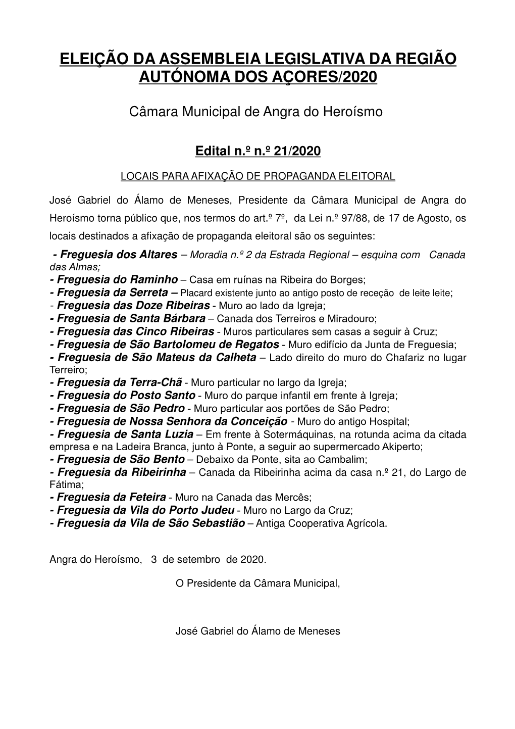 Eleição Da Assembleia Legislativa Da Região Autónoma Dos Açores/2020
