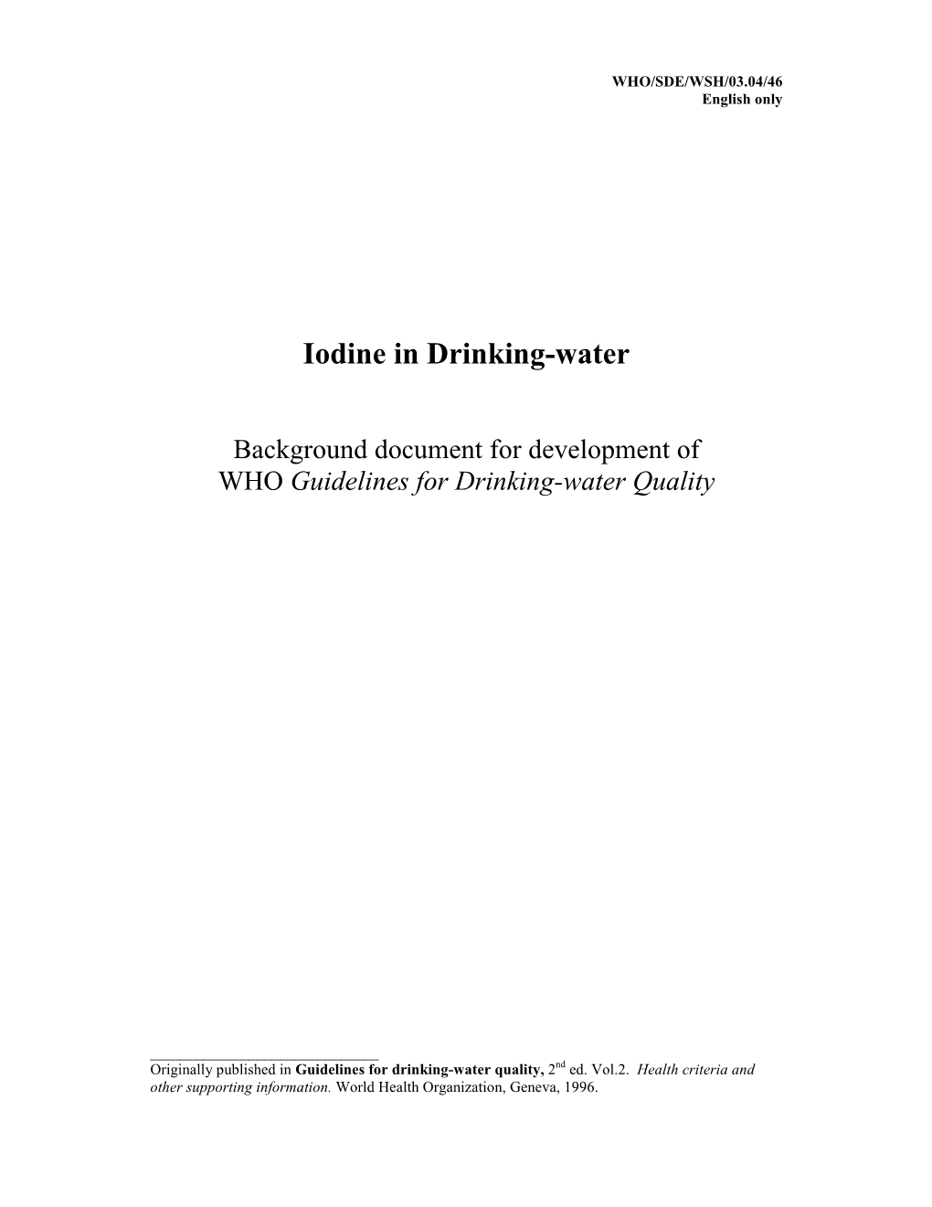 Iodine in Drinking-Water