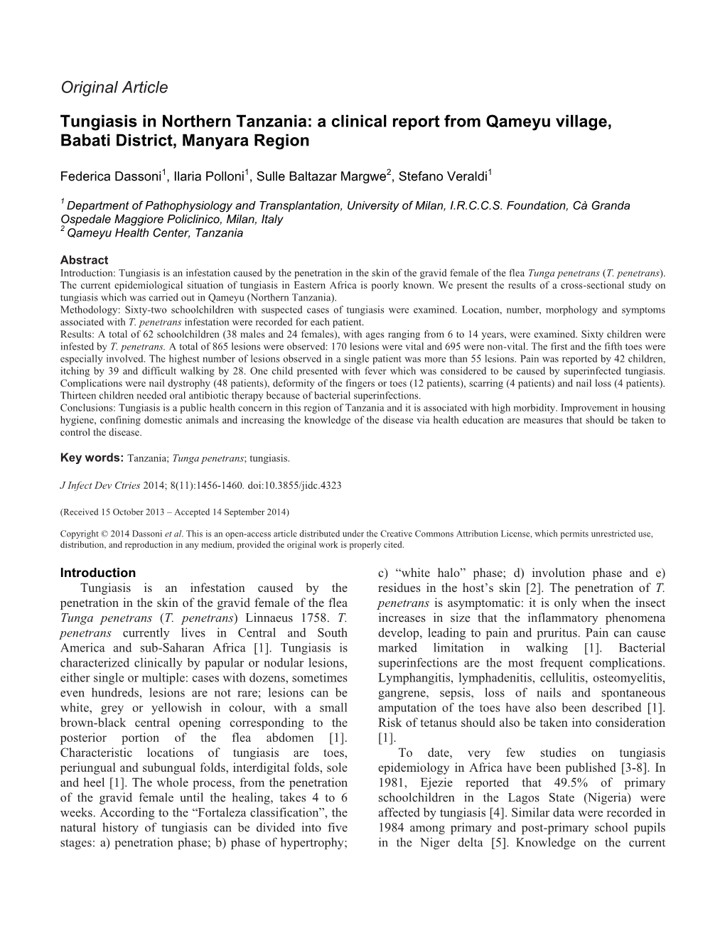 Original Article Tungiasis in Northern Tanzania