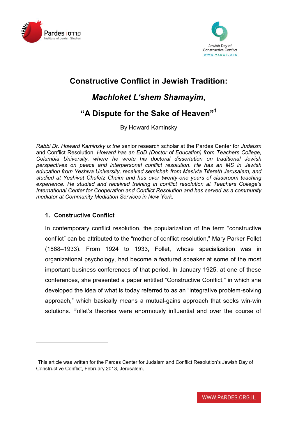 Constructive Conflict in Jewish Tradition