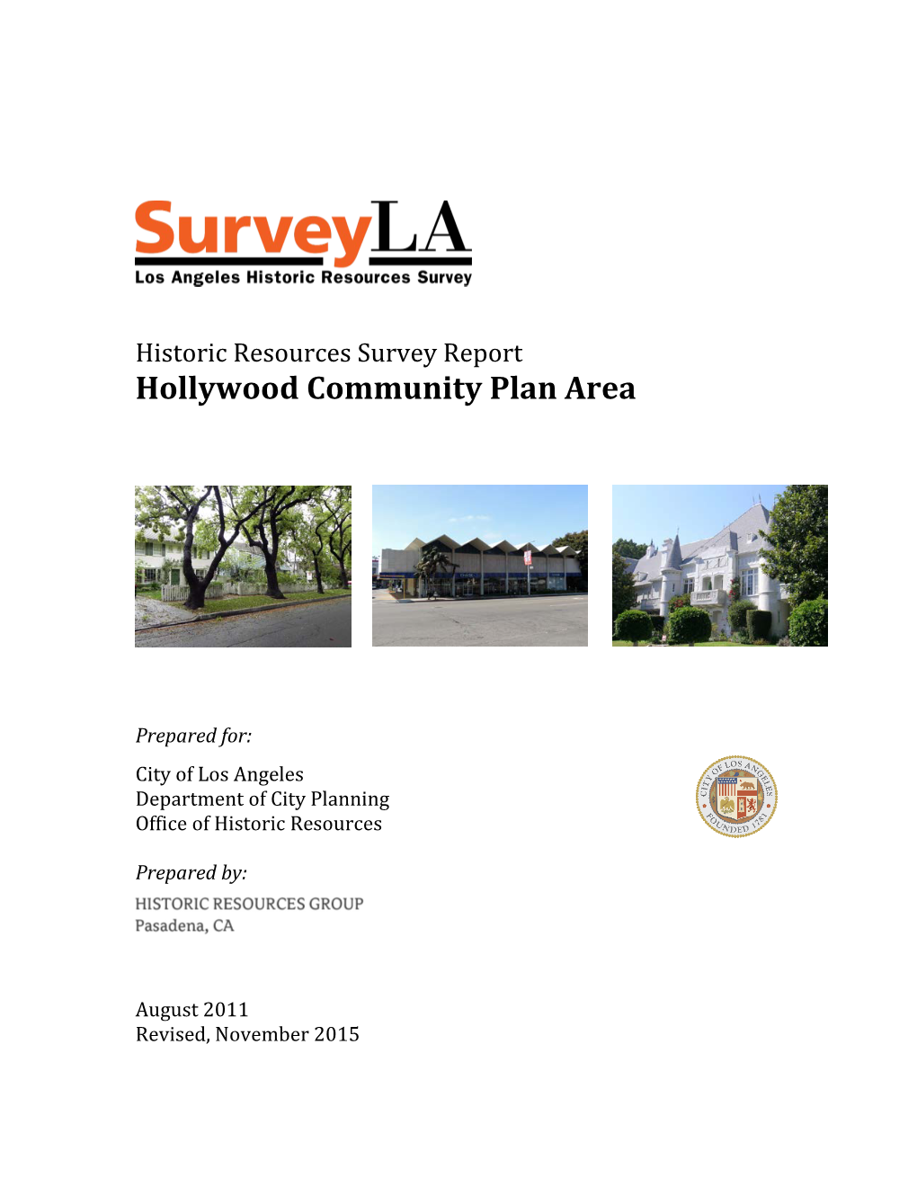 Historic Resources Survey Report Hollywood Community Plan Area