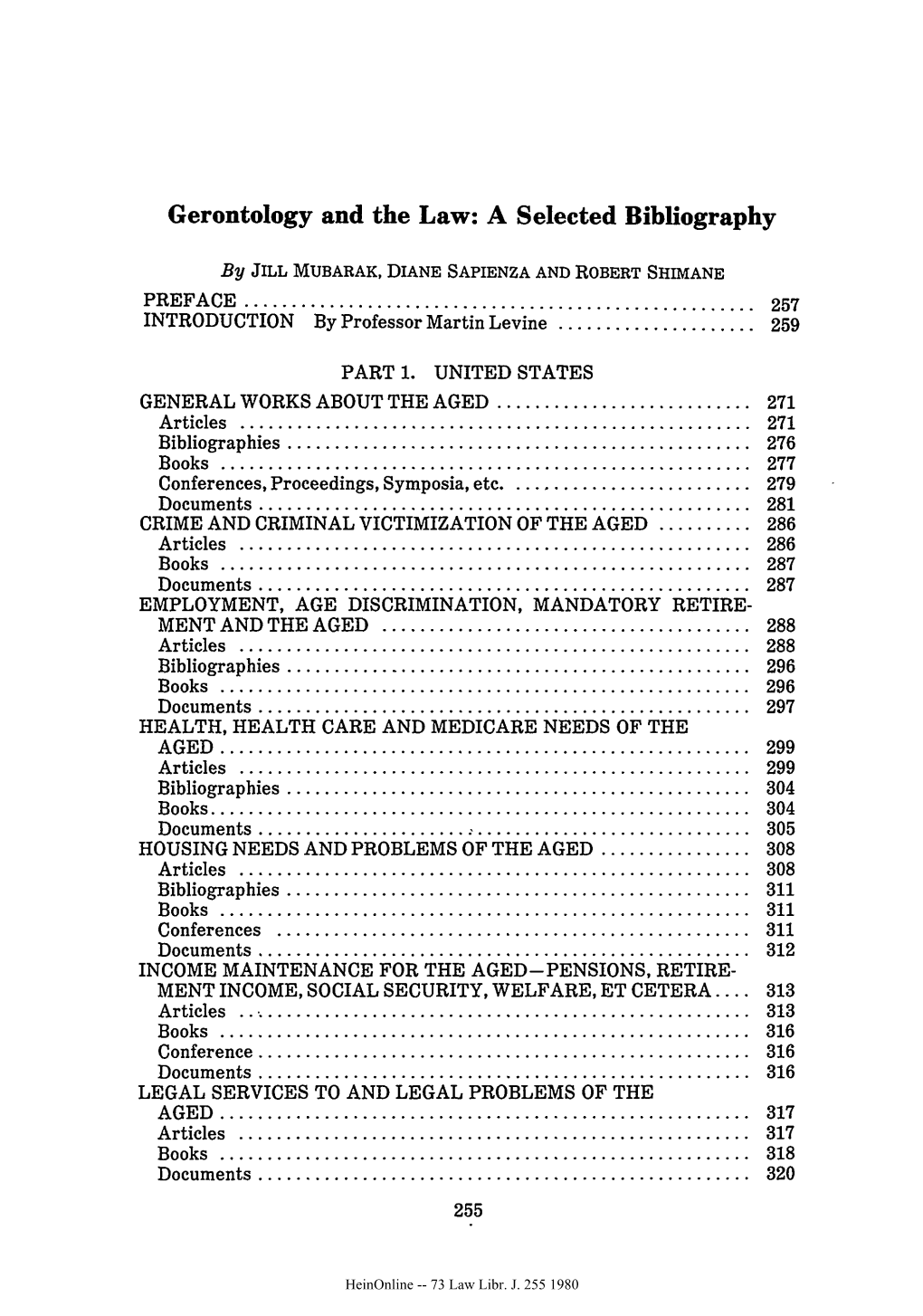 Gerontology and the Law: a Selected Bibliography